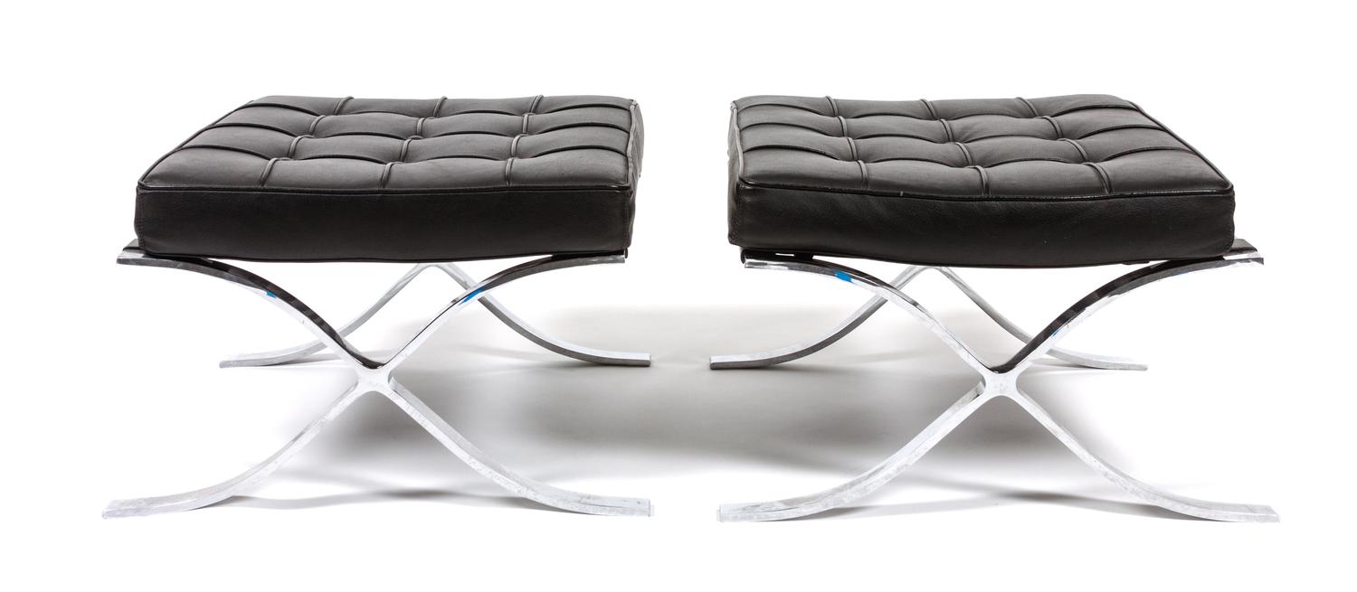 A Pair of Barcelona Style Ottomans Height 14 3/4 inches. — BUCCIARELLI, 21ST CENTURY