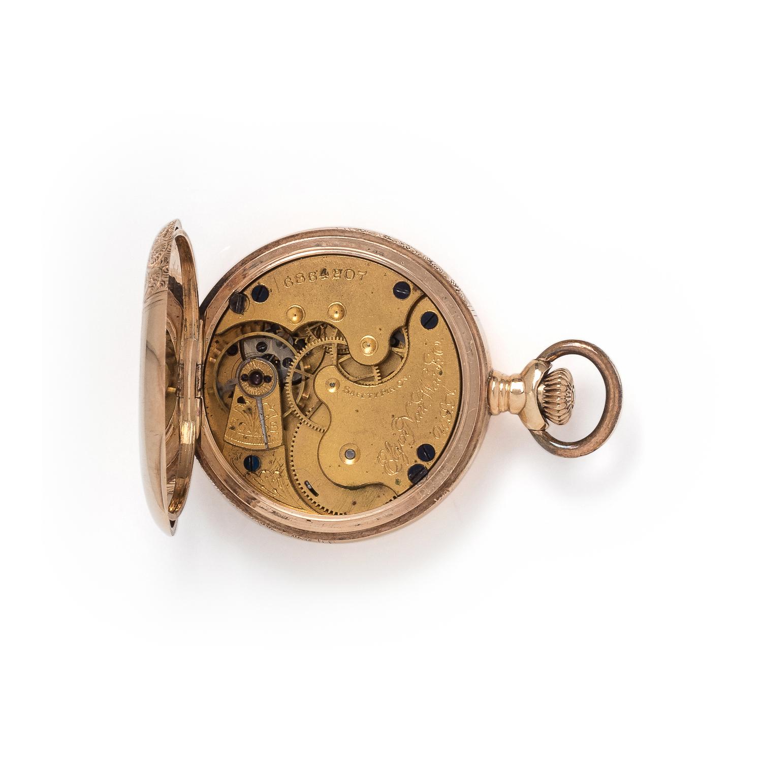 ELGIN, 14K YELLOW GOLD HUNTER CASE POCKET WATCH