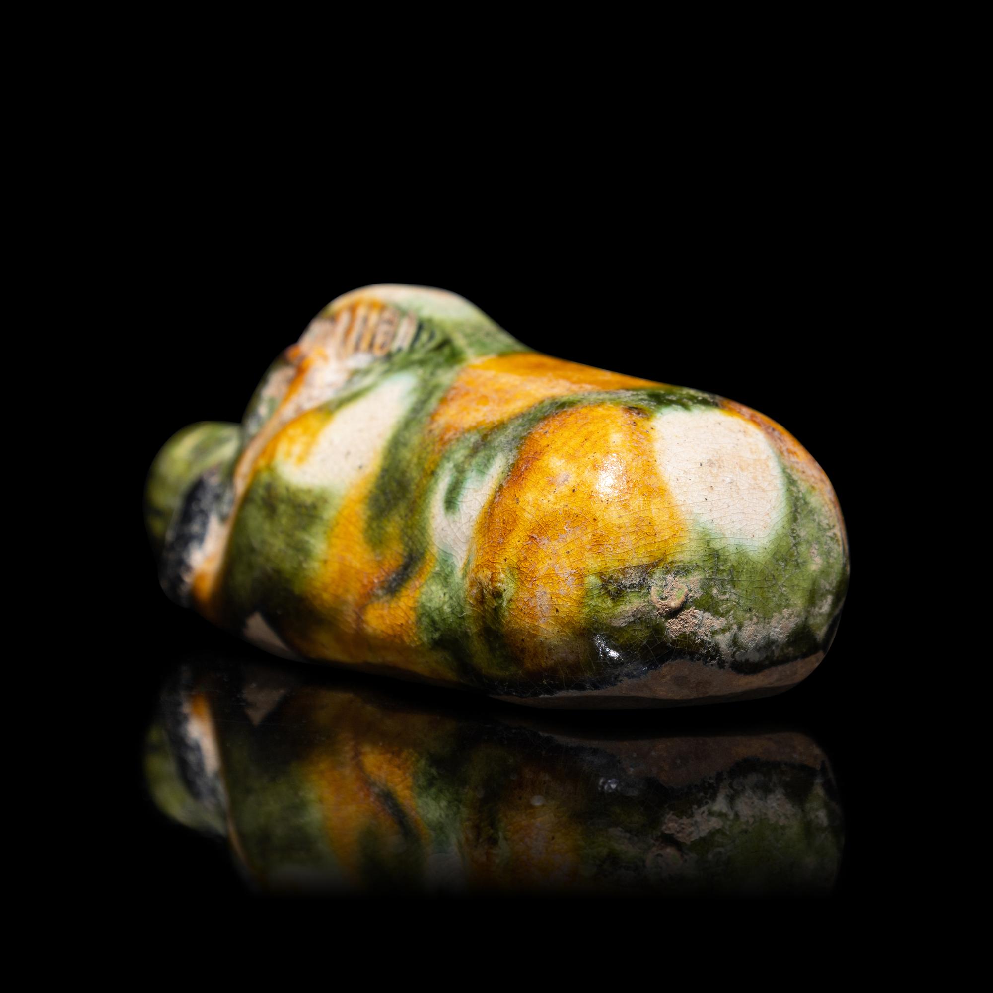 A Small Chinese Sancai Glazed Pottery Boar, Tang Dynasty — 唐 三彩陶豬