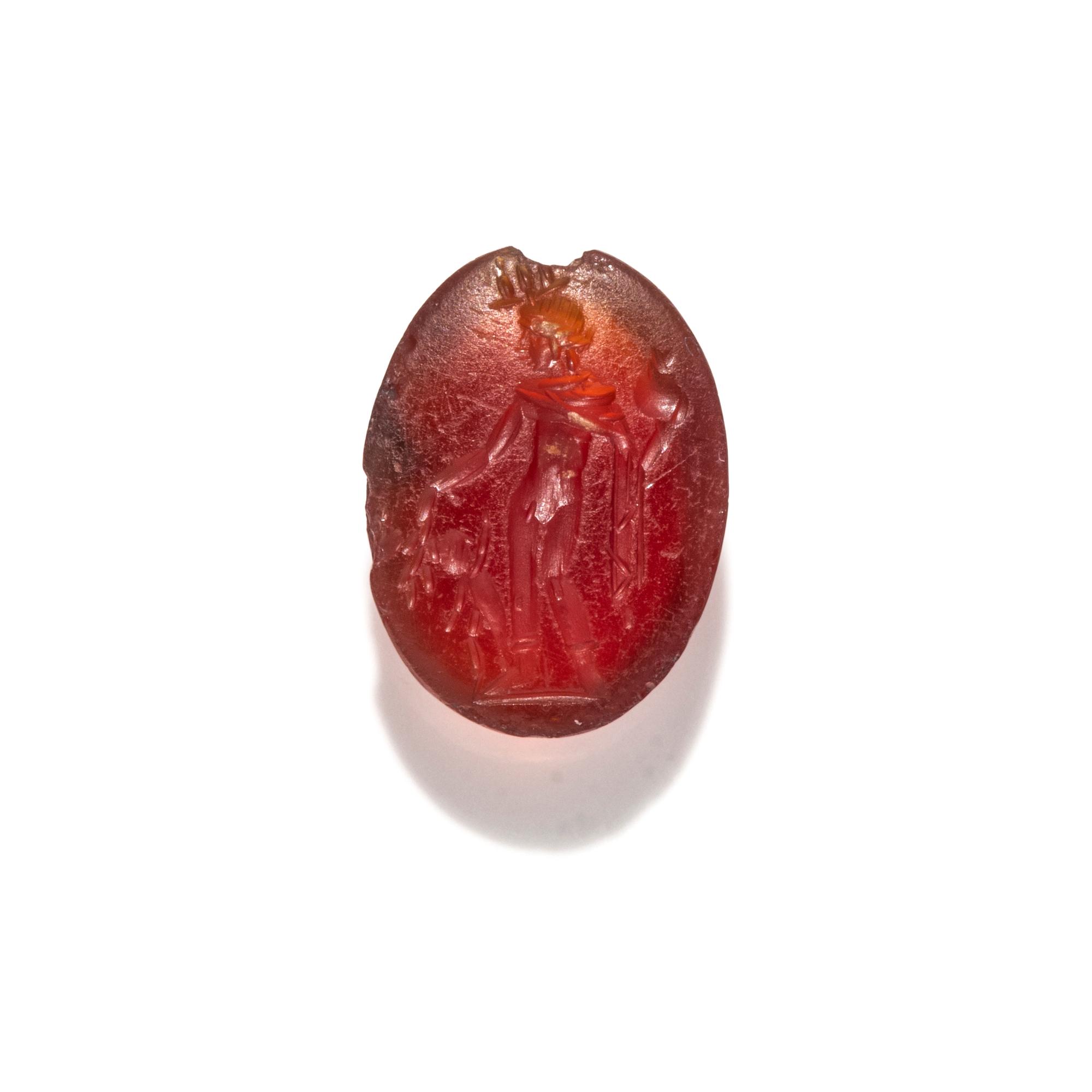 A Roman Carnelian Ring Stone with the God Mercury and the Infant Dionysus