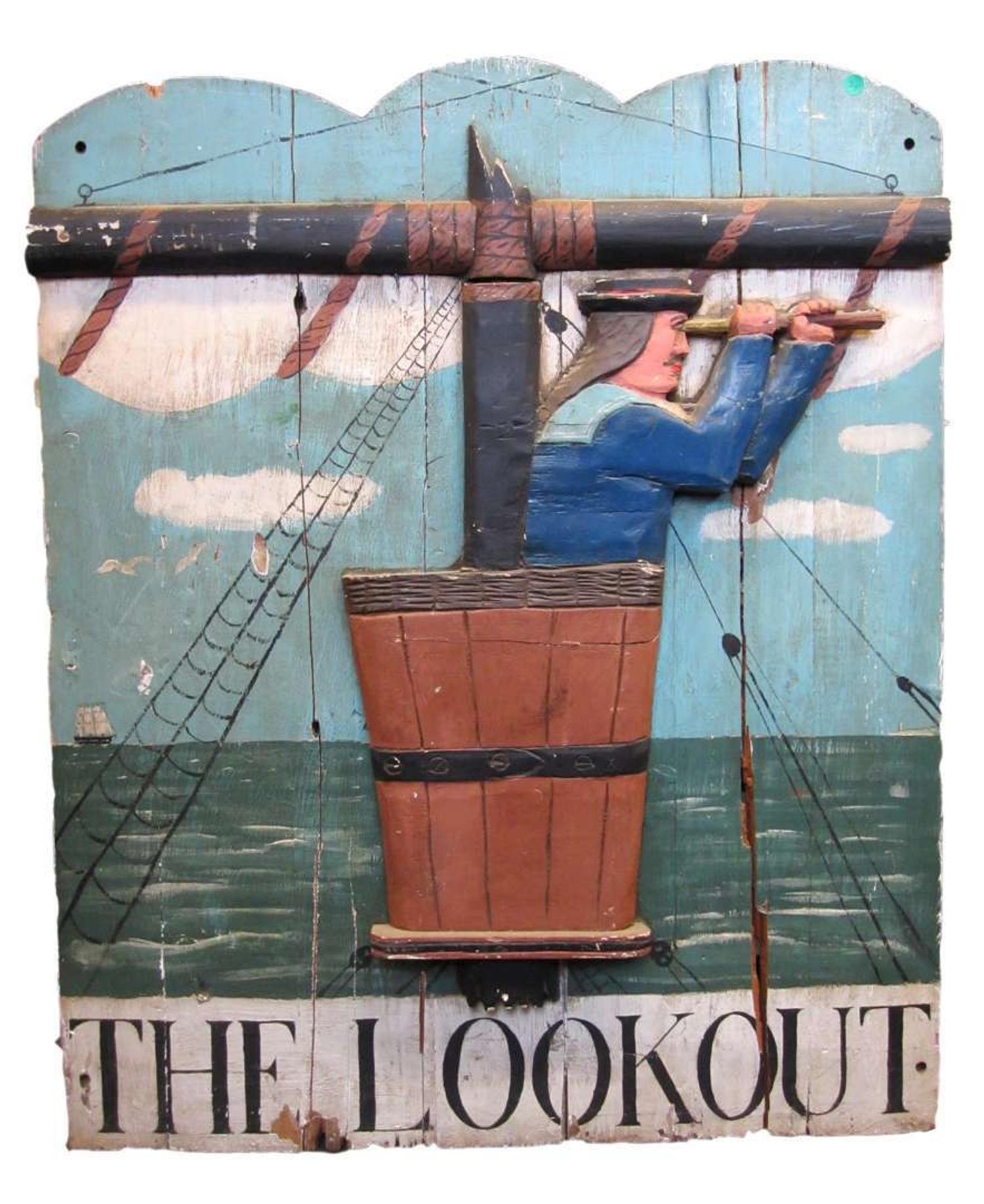 Carved and painted "The Lookout" trade sign 20th century
