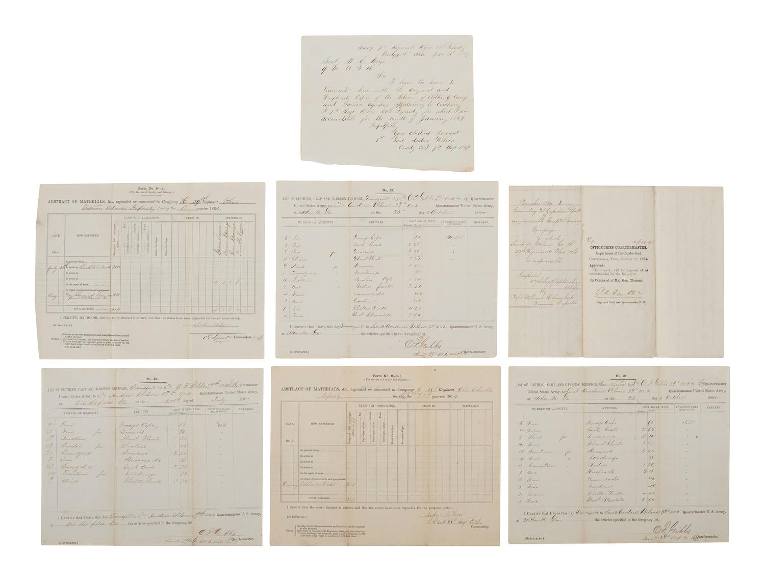 [CIVIL WAR]. Small archive related to Lieut. Andrew Wilson, Co. B, 29th Ohio Volunteer Infantry.