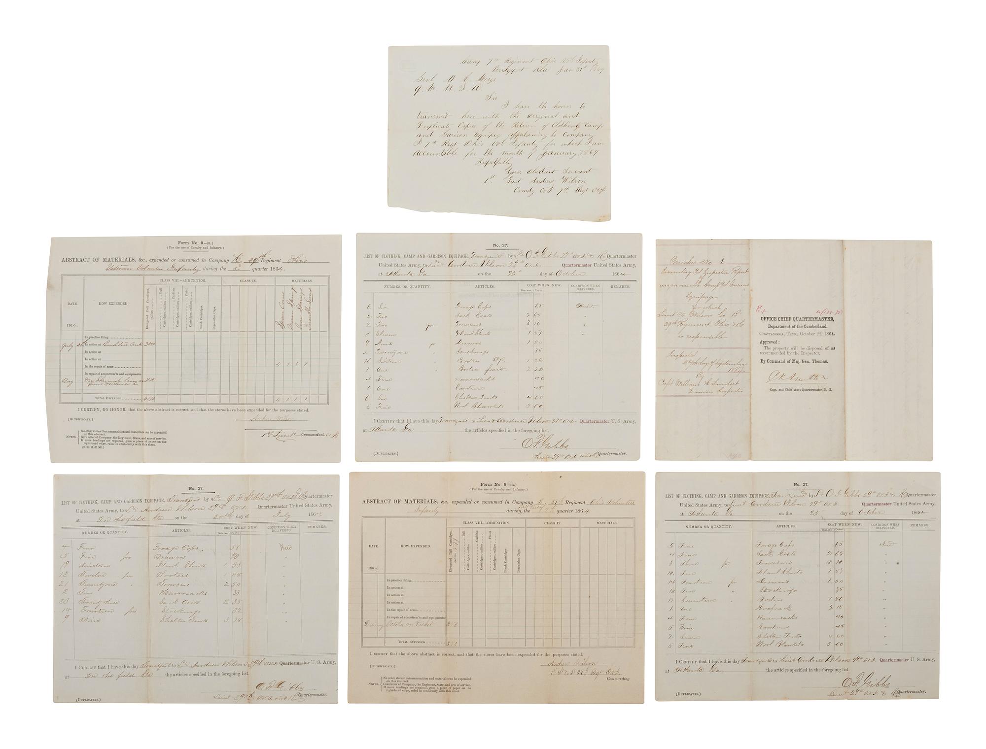 [CIVIL WAR]. Small archive related to Lieut. Andrew Wilson, Co. B, 29th Ohio Volunteer Infantry.
