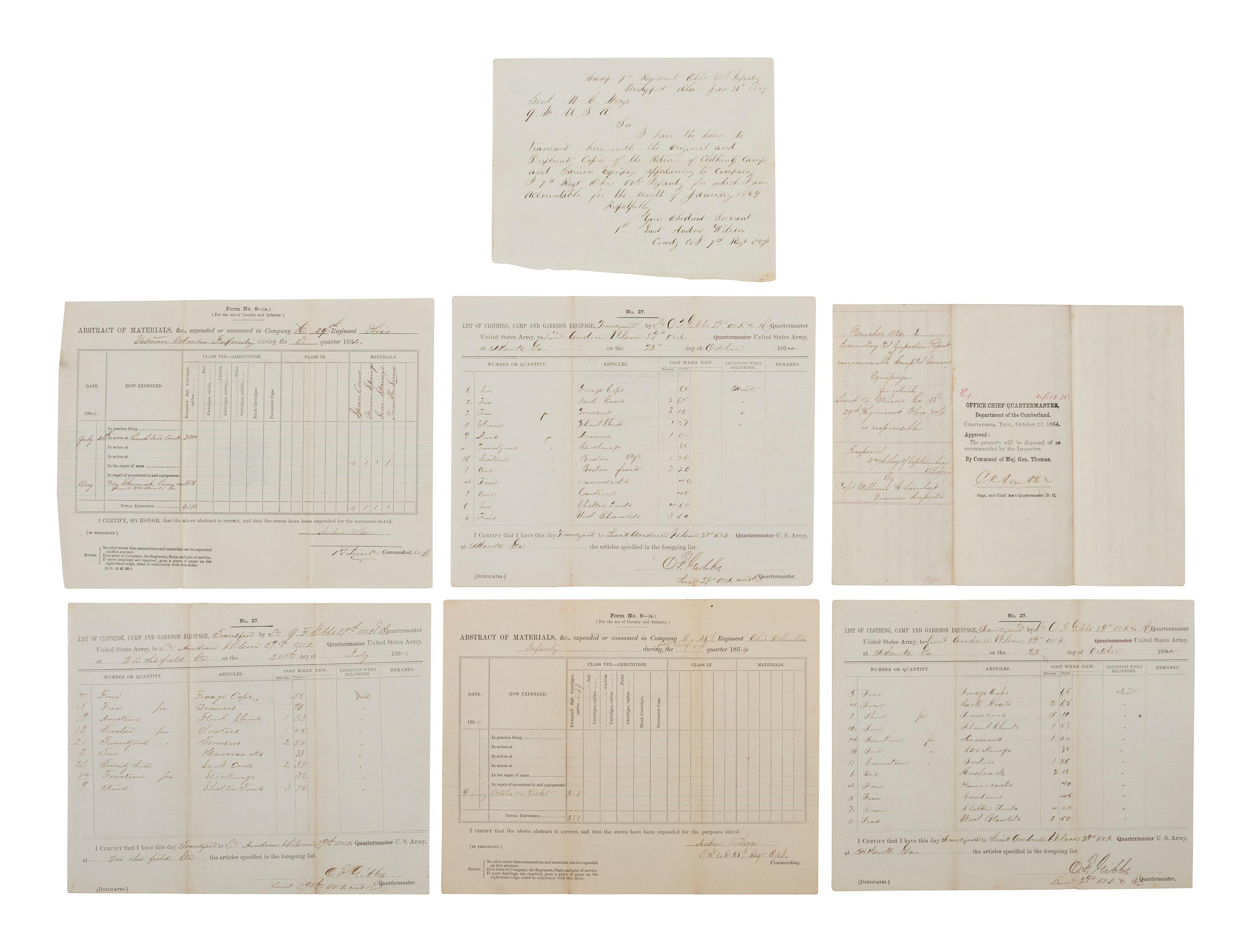 [CIVIL WAR]. Small archive related to Lieut. Andrew Wilson, Co. B, 29th Ohio Volunteer Infantry.