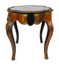 A Napoleon III Style Brass and Tortoise Shell Inlaid Center Table