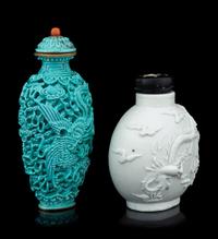 Two Molded Porcelain 'Dragon' Snuff Bottles