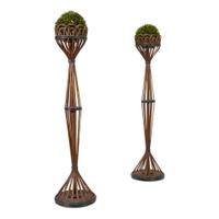 A pair of tall polychrome painted rattan plant stands american, circa 1920