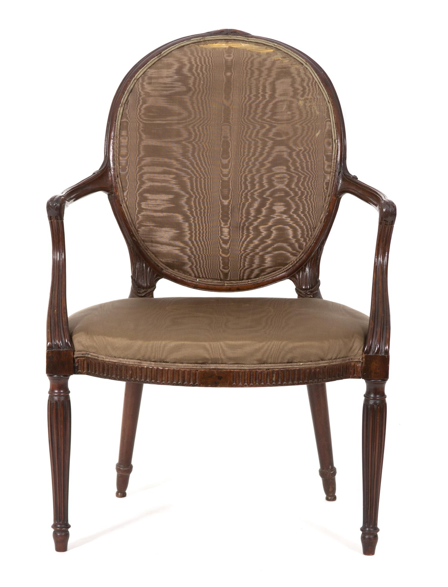 A Regency Carved Mahogany Oval Back Open Armchair Height 36 1/2 inches. — 19TH CENTURY