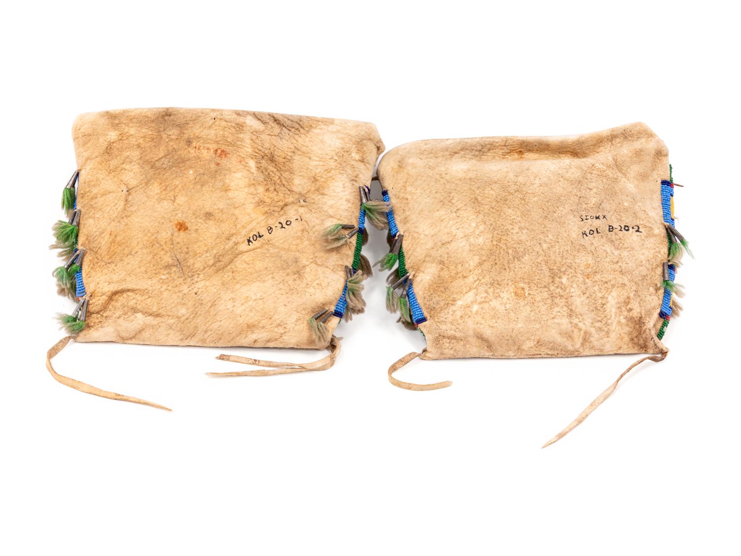 Northern Plains Beaded Buffalo Hide Toy Possible Bags, Matched Pair