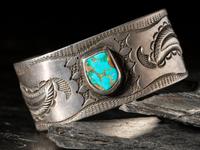 Early Navajo Ingot Silver and Turquoise Cuff Bracelet