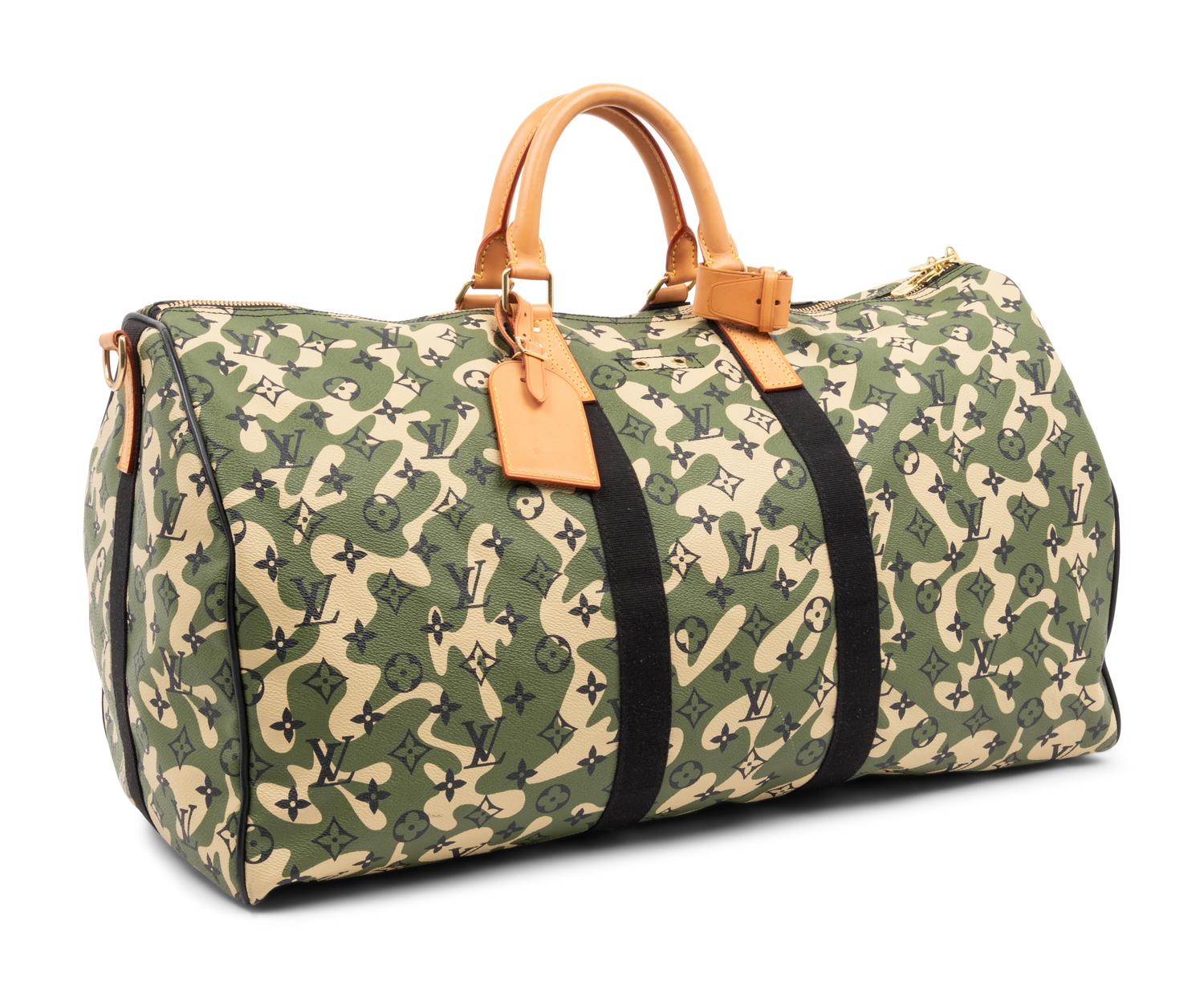 Louis Vuitton Limited Edition Keepall Bandoulière 55 in Monogramouflage Coated Canvas, Takashi Murakami, 2008