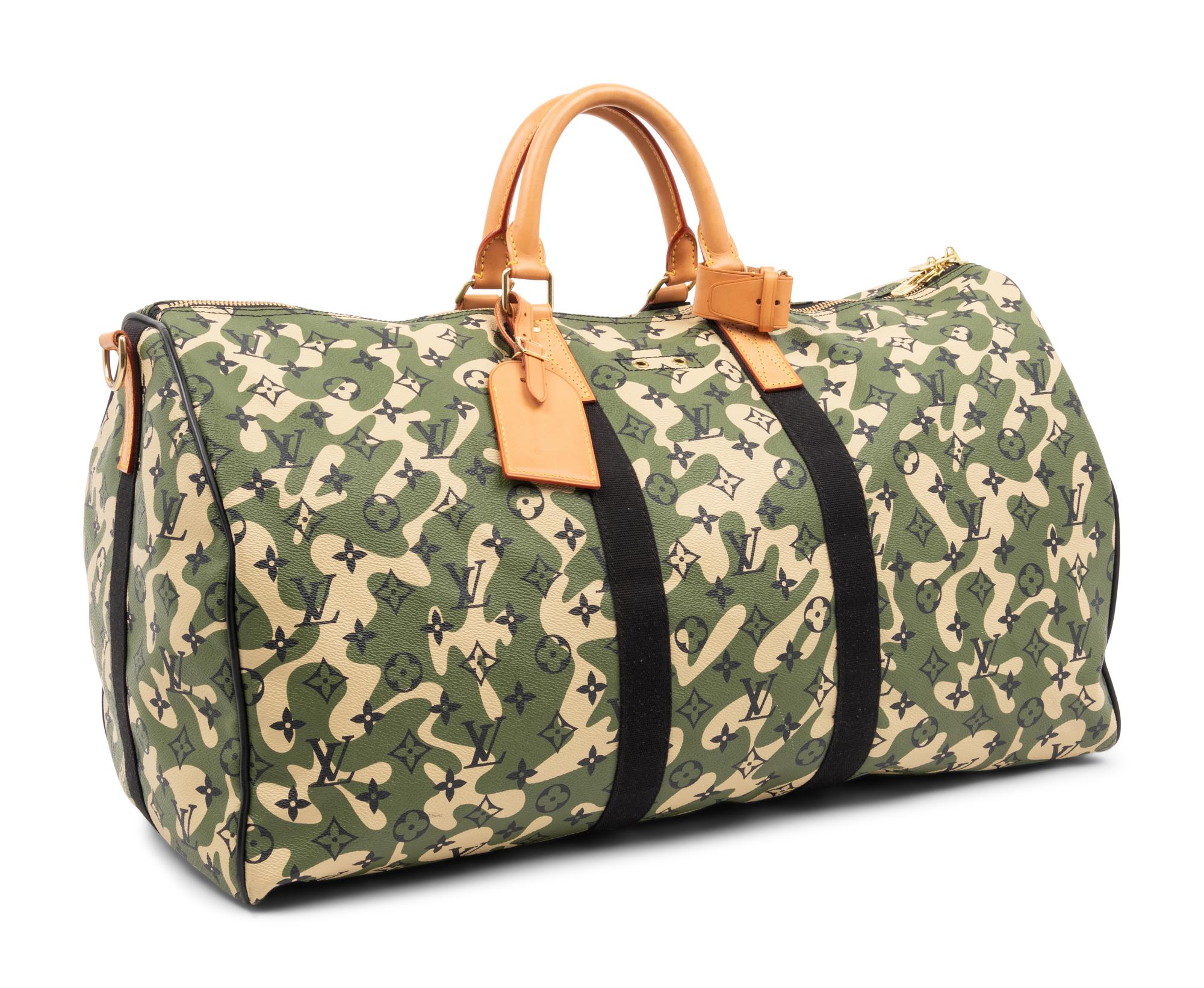 Louis Vuitton Limited Edition Keepall Bandoulière 55 in Monogramouflage Coated Canvas, Takashi Murakami, 2008