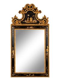 A Régence Style Chinoiserie Ebonized and Giltwood Mirror