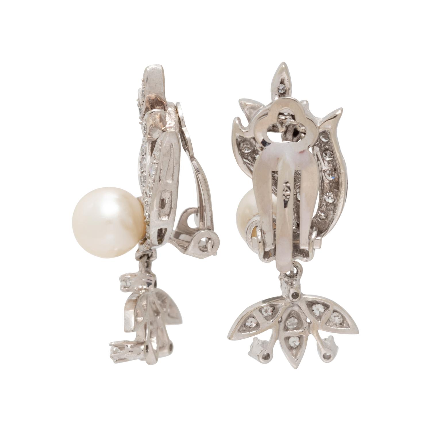 DIAMOND AND CULTURED PEARL EARCLIPS