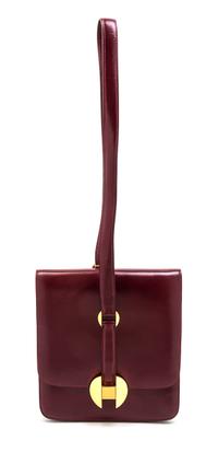 An Hermes Rouge Leather Shoulder Bag, 9 x 8 x 1 inches.