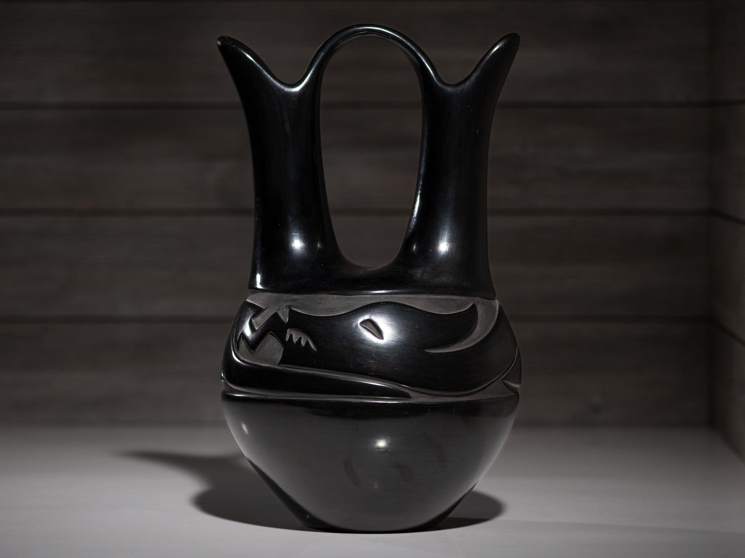 Carved Blackware Pottery Wedding Vase