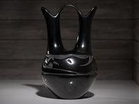 Carved Blackware Pottery Wedding Vase