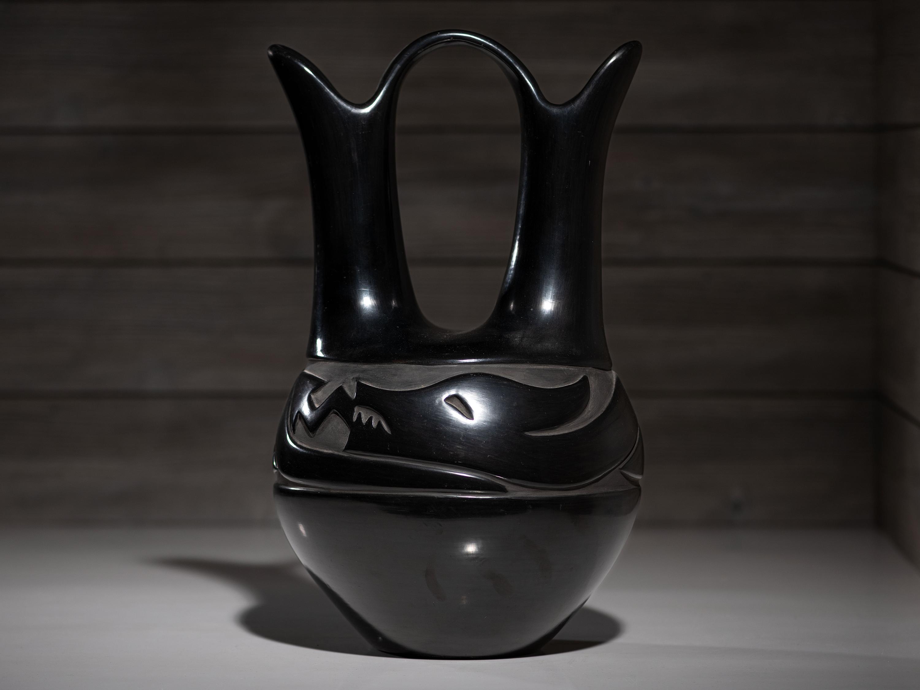 Carved Blackware Pottery Wedding Vase