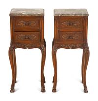 A Pair of Louis XV Style Carved Mahogany Side Tables with Marble Tops — 19th/20th Century