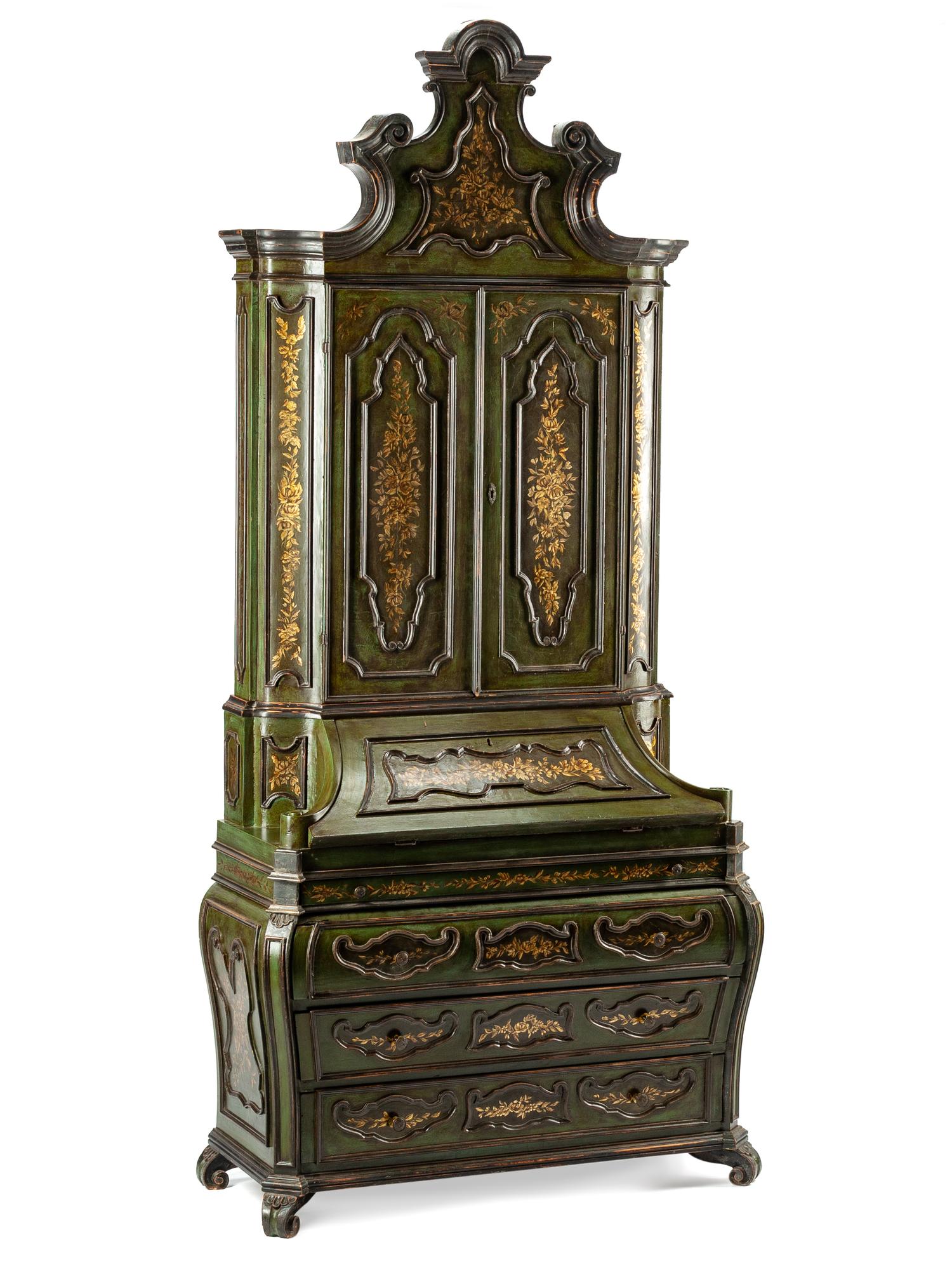 A Venetian Painted Secretary Bookcase