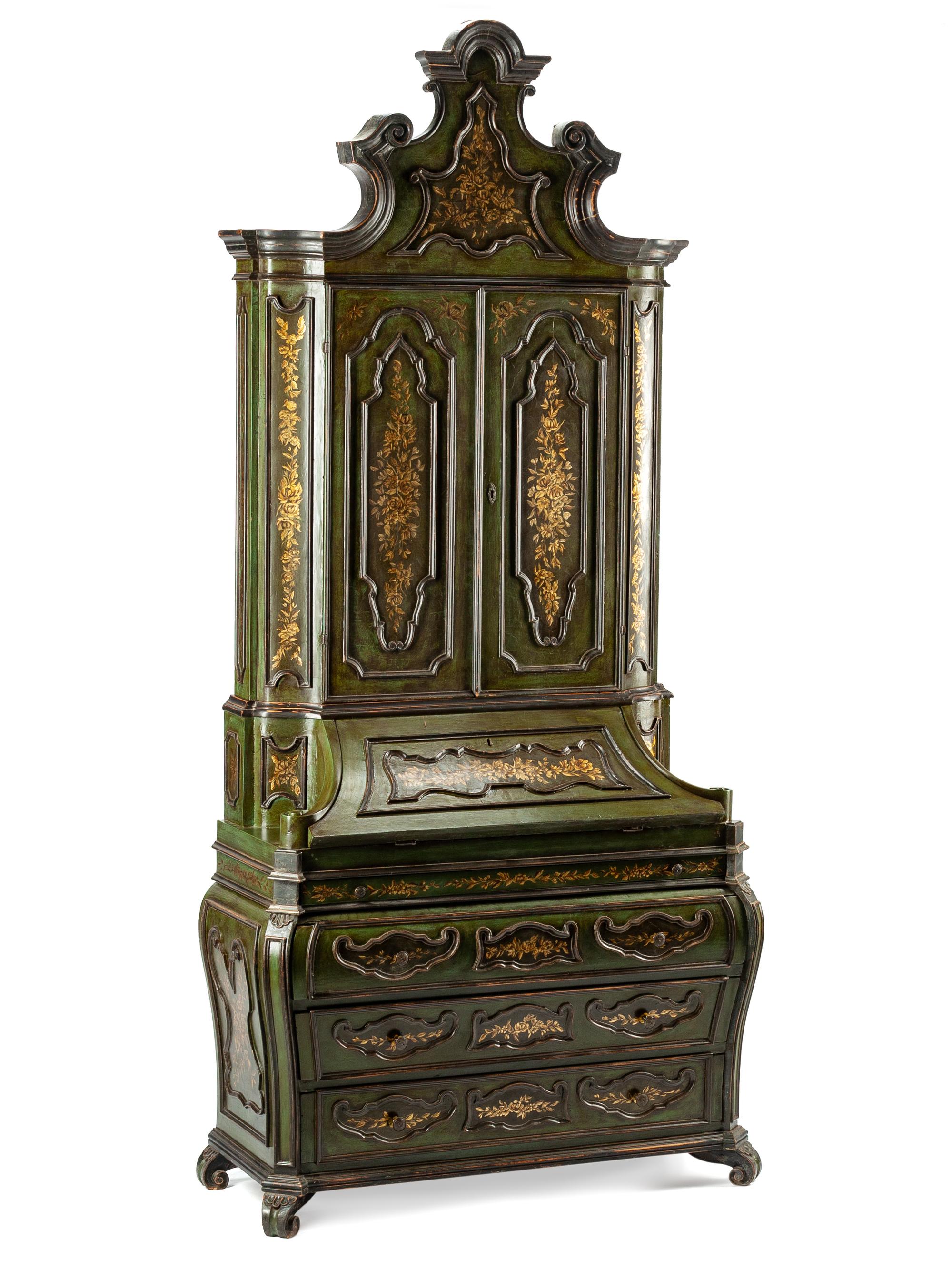 A Venetian Painted Secretary Bookcase