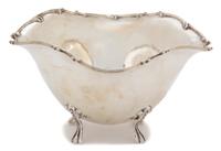 An American Silver Oval Footed Bowl, Unknown Maker, having a scrolled border