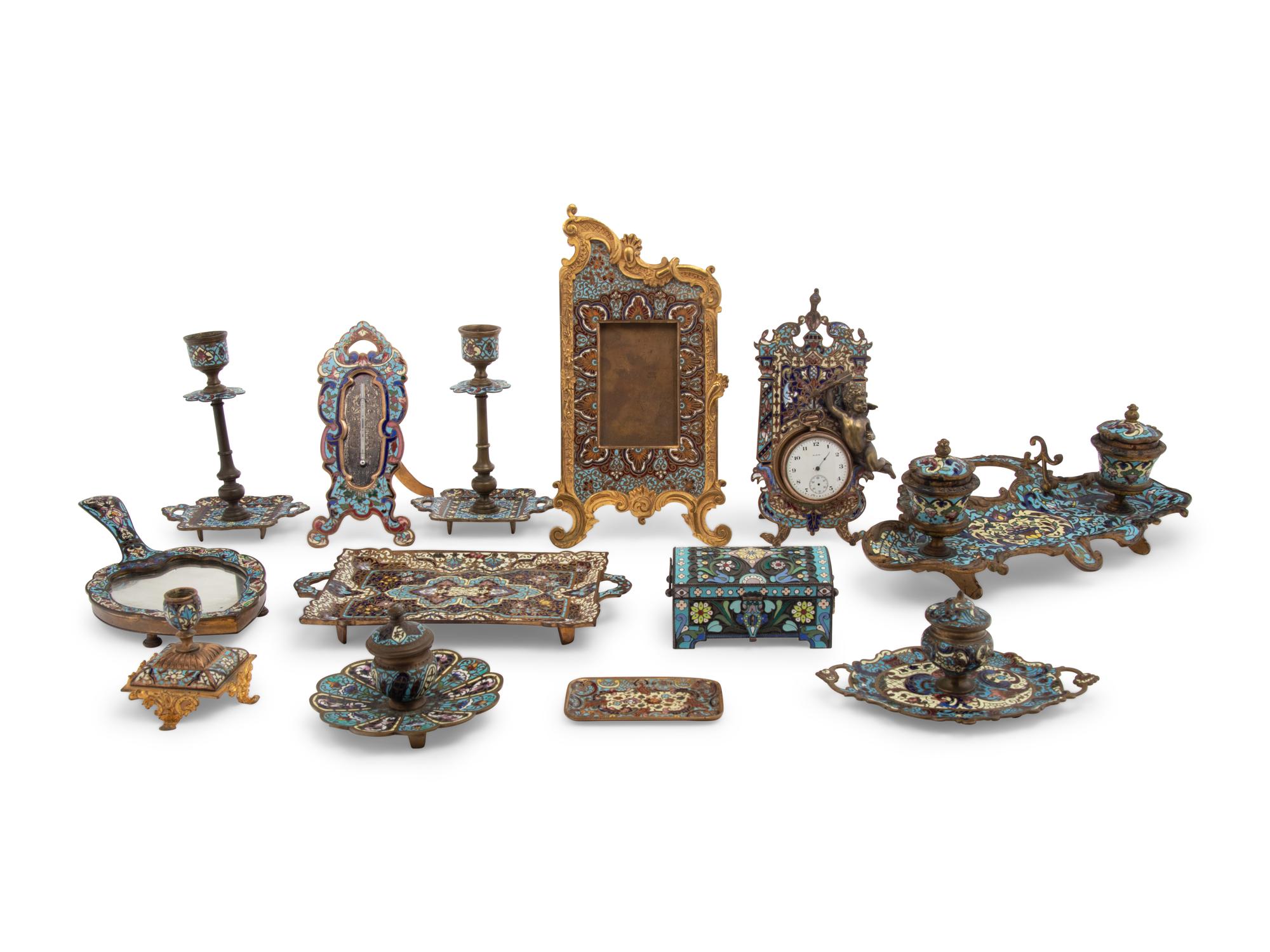 A Collection of Thirteen Continental Champlevé Enamel Articles