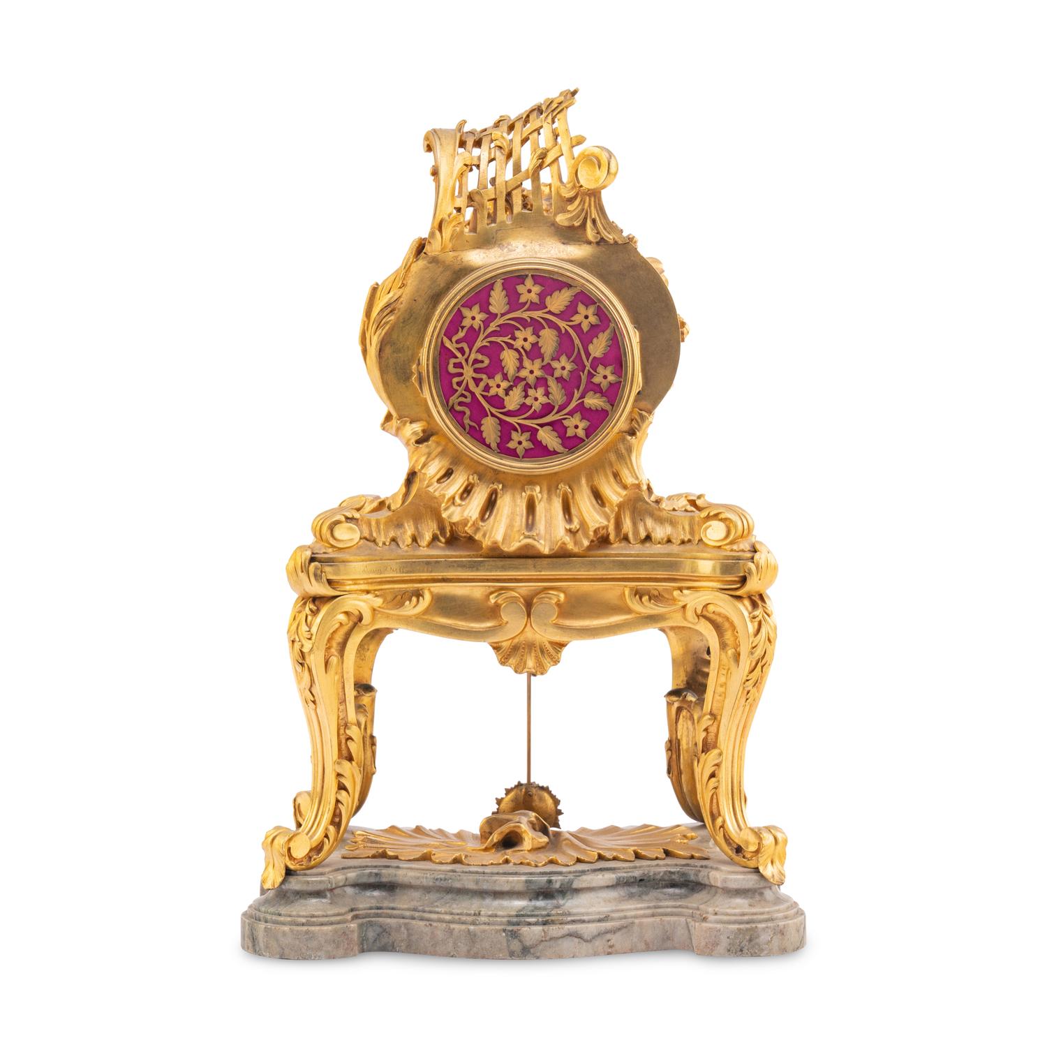 A Louis XV Style Gilt Bronze and Marble Table-Form Mantel Clock