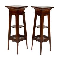A Pair of Victorian Satinwood Inlaid Mahogany Vitrine Pedestals