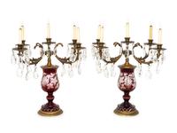 A Pair of Large Bronze Mounted Bohemian Glass Five-Light Candelabra