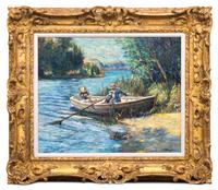 Henri Lebasque, (French, 1865-1937), Deux Fillettes en barque au bord de la Marne, 1904