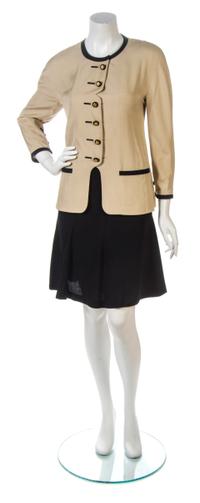 A Chanel Taupe Slubbed Silk Jacket, Jacket size 38.