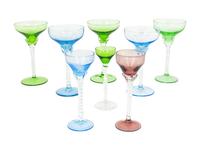 Twelve Colored Glass Stemware Articles