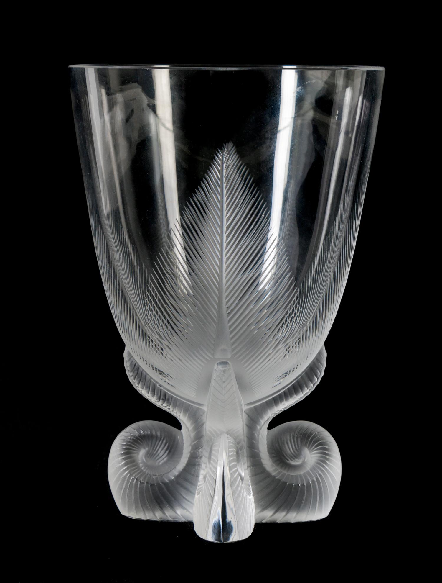 A Lalique Molded and Frosted Glass Vase Height 7 1/2 inches. — 20TH CENTURY