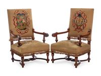 A Pair of Renaissance Revival Walnut Armchairs