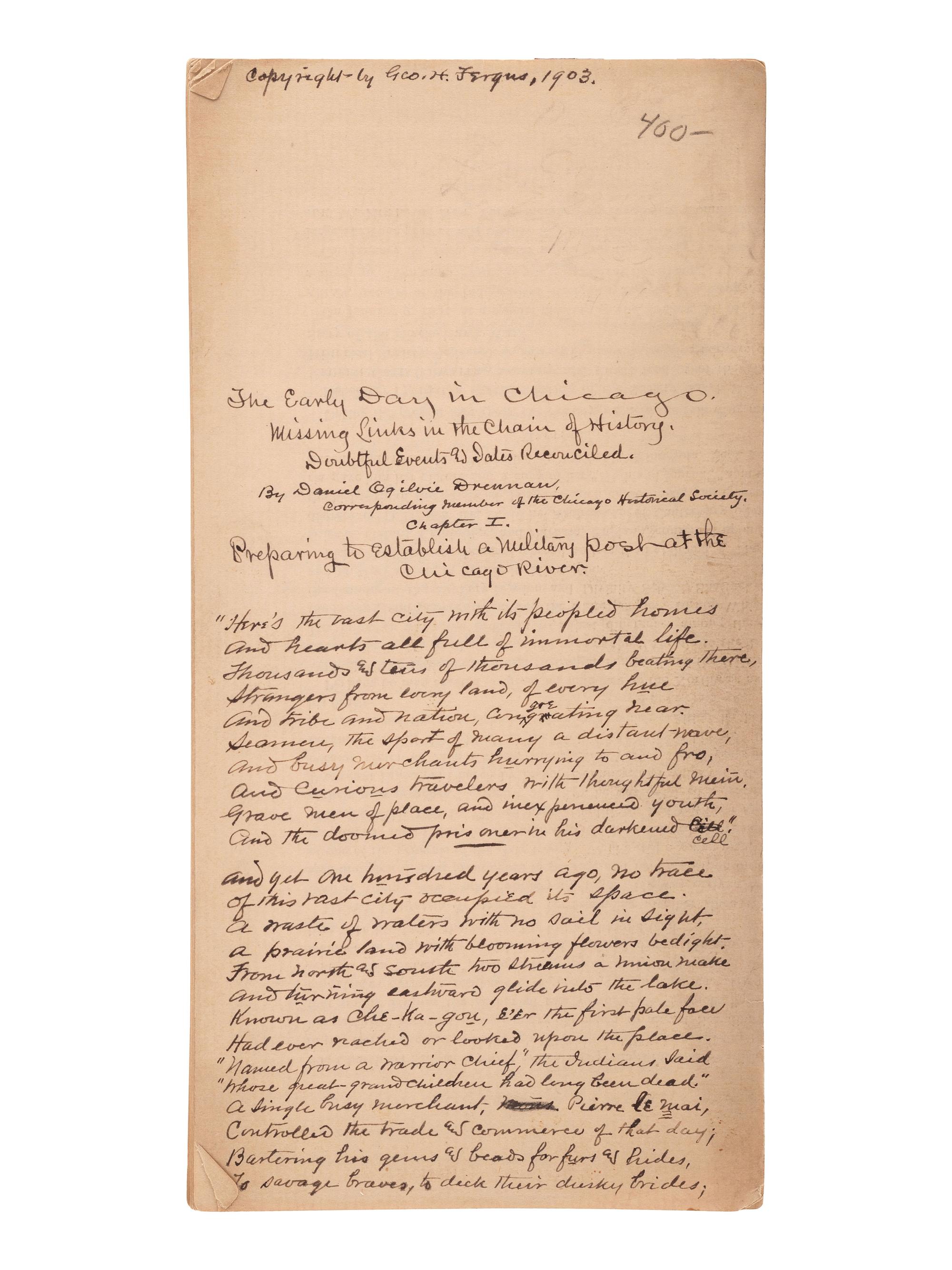[CHICAGO] -- [FORT DEARBORN]. A group of documents and ephemera related to soldiers and civilians associated with Fort Dearborn, including: