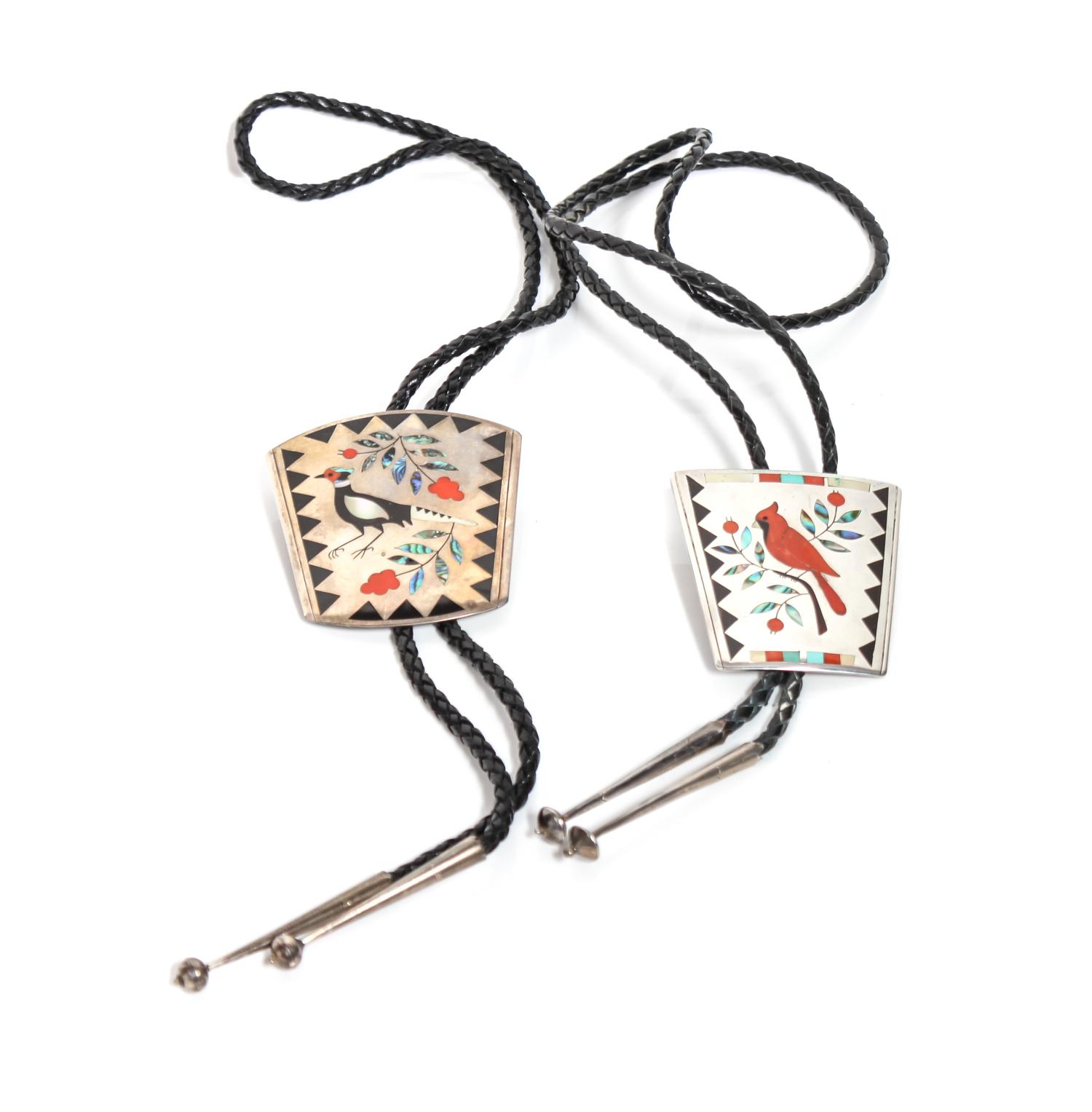 Two Zuni Bolos, Edaakie Family Length of longest 18 3/4 inches