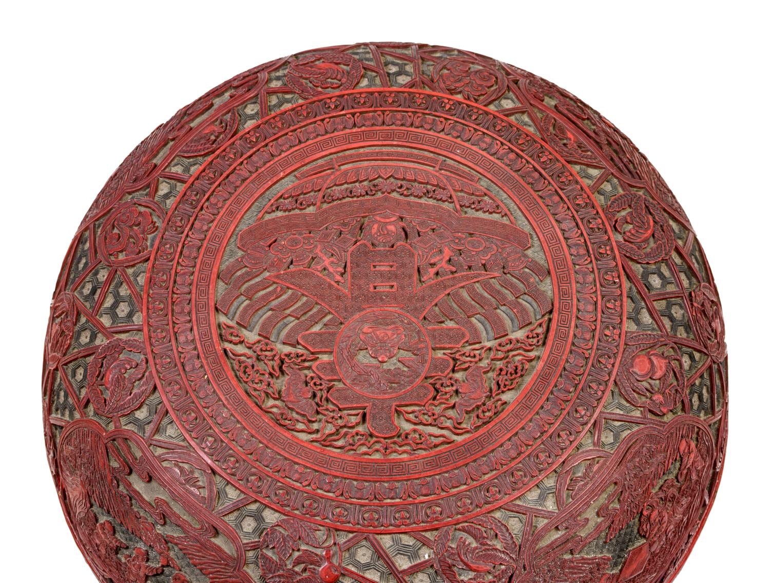A Chinese Carved Polychrome Lacquer 'Spring' Circular Box and Cover