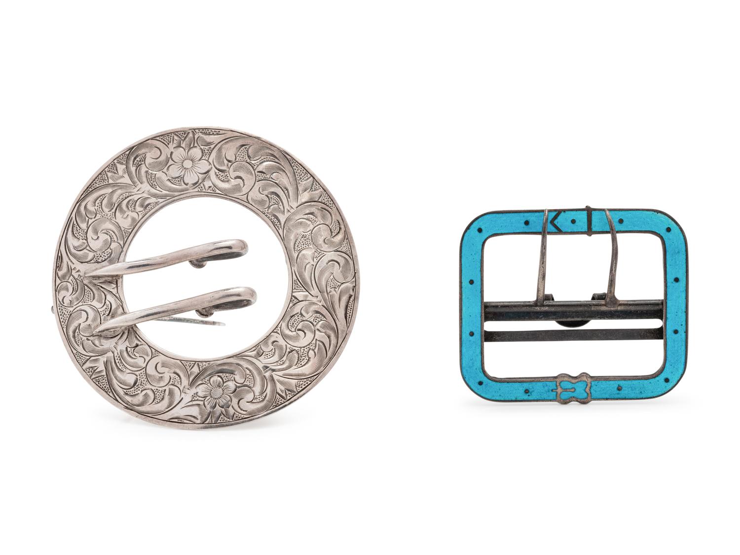 A Collection of Sterling Silver Belt Buckles,