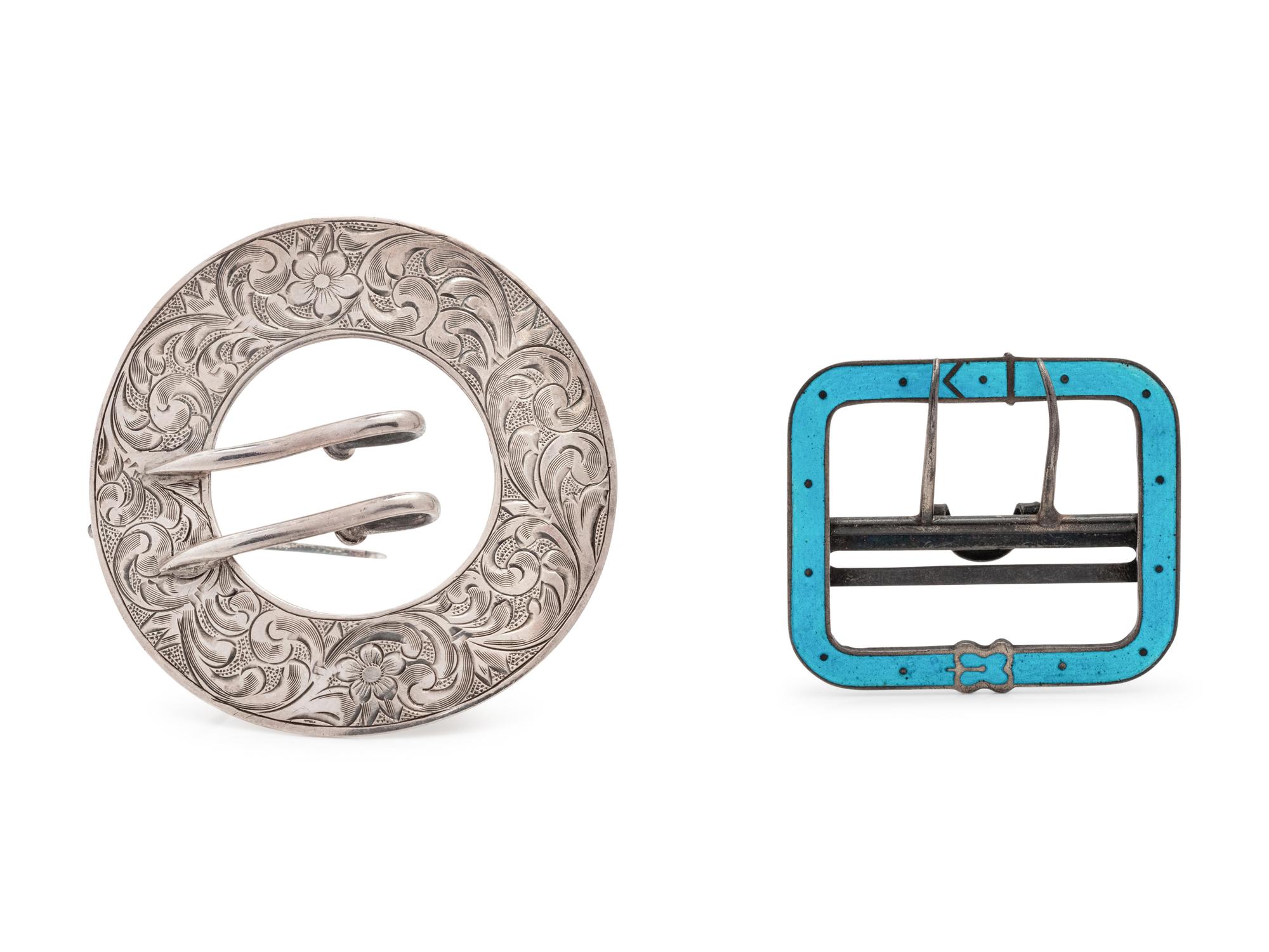 A Collection of Sterling Silver Belt Buckles,