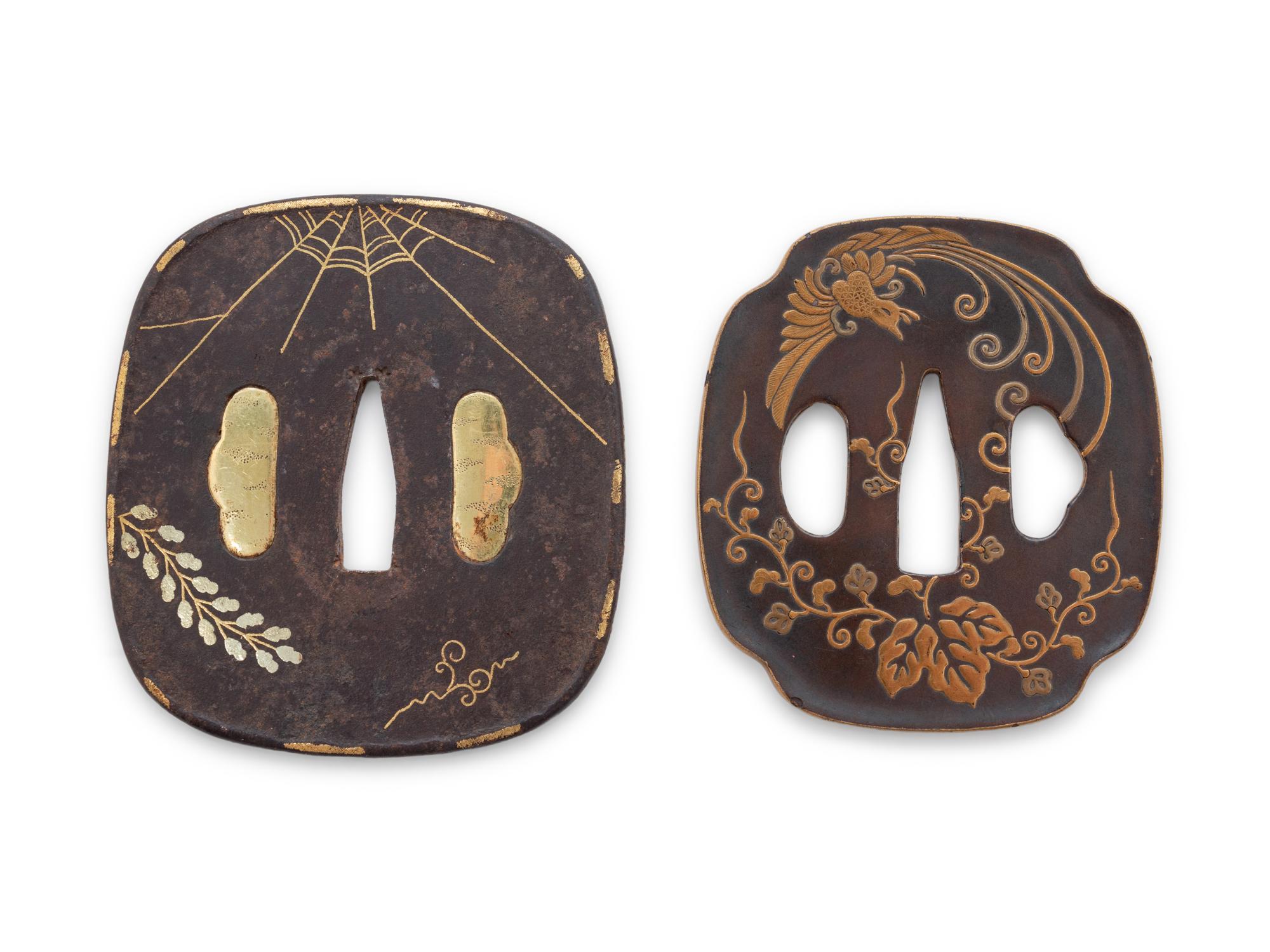 Two Japanese Mixed Metal Inlaid Tsuba