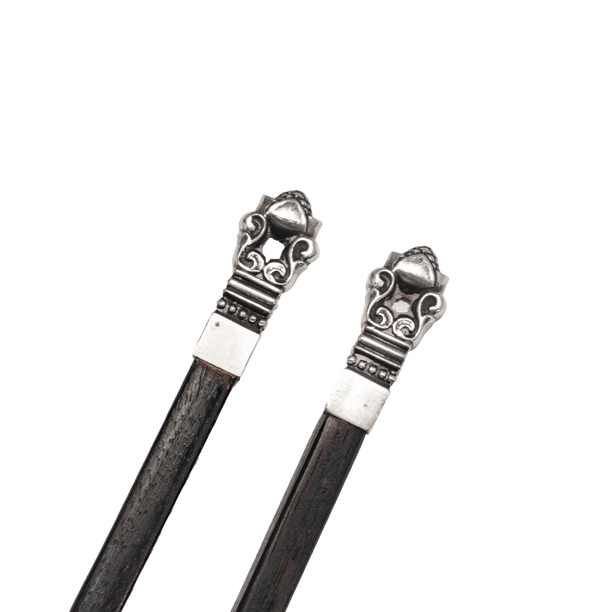 A Pair of Georg Jensen Acorn Silver Mounted Chopsticks