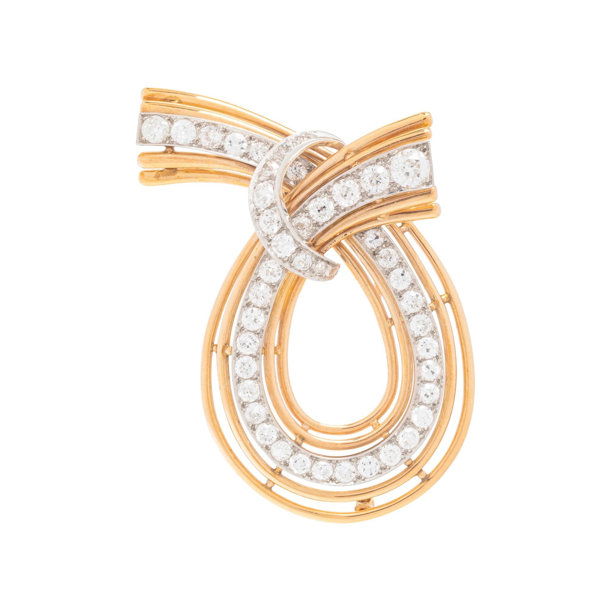 ROSE GOLD, PLATINUM AND DIAMOND BROOCH