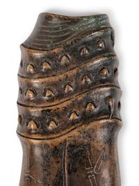 A Chinese Inlaid Bronze Bamboo Shoot-Form Paper Weight