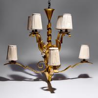 Raymond Subes (French, 1891–1970) — French Forties Art Deco 6-arm Chandelier, c. 1940