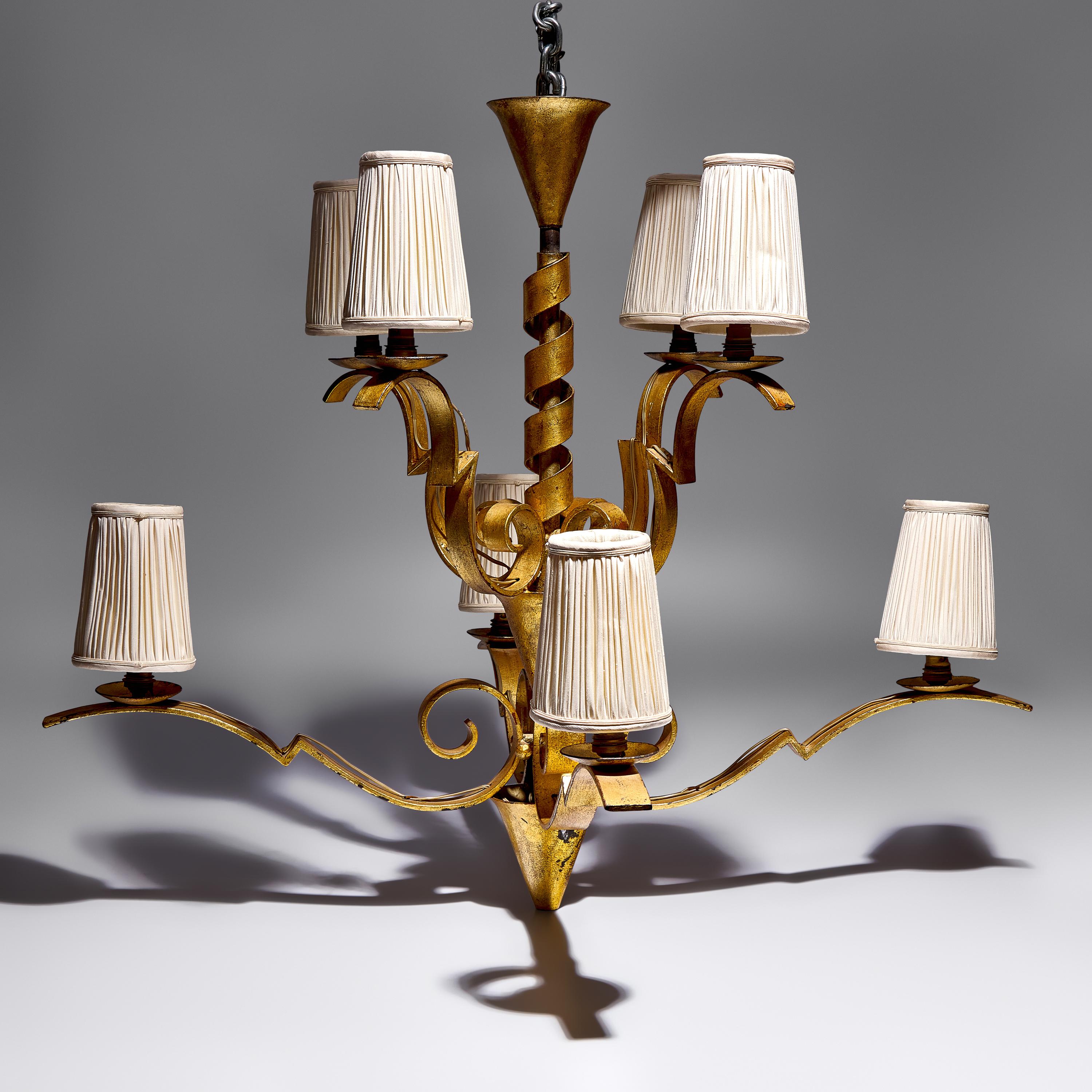 Raymond Subes (French, 1891–1970) — French Forties Art Deco 6-arm Chandelier, c. 1940