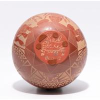 Award-Winning Sgraffito Redware Seed Jar, with Turquoise Cabochon