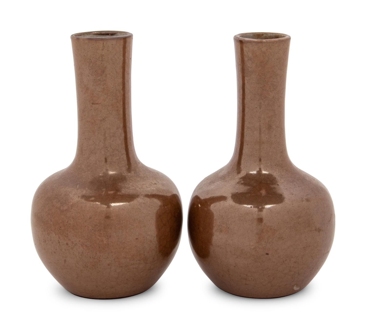 A Pair of Café-Au-Lait Glazed Porcelain Bottle Vases