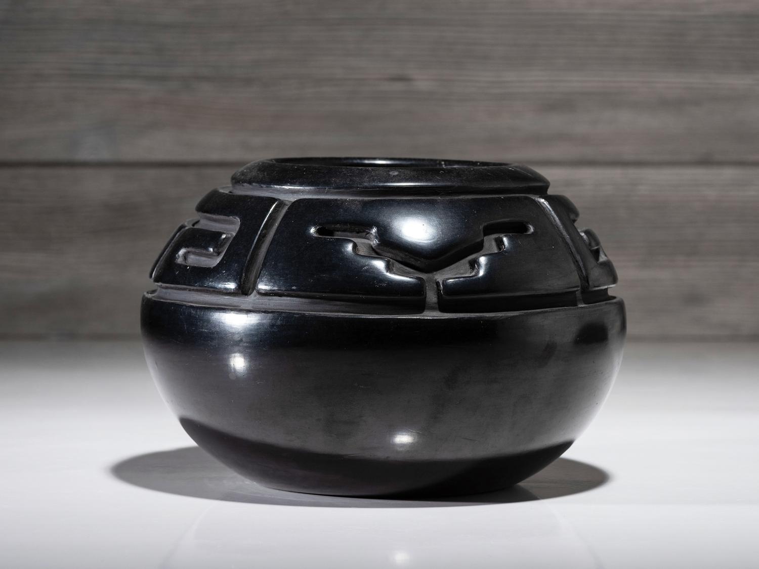 Carved Blackware Pottery Jar