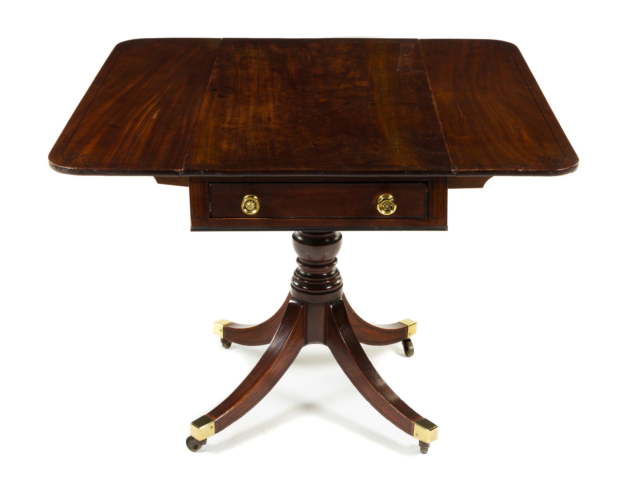 A Regency Style Mahogany Drop-Leaf Table Height 29 x width 37 3/4 x depth 20 inches. — EARLY 20TH CENTURY
